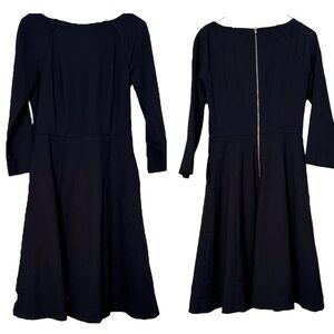 H&M Navy Dress Lined Long Sleeve Minimalist Pockets Fit & Flare Career Wear Sz 6